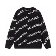 BALENCIAGA Allover Logo Black & White Virgin Wool Blend